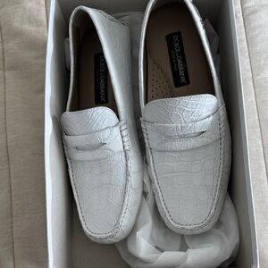 Dolce & Gabbana White Croco driver shoes